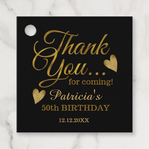 Black And Gold 50th Birthday Thank You  Favor Tags