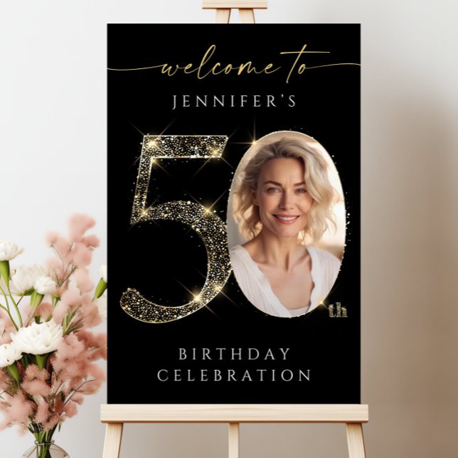 Black and Gold 50th Birthday Welcome Sign Template (Creator Uploaded)