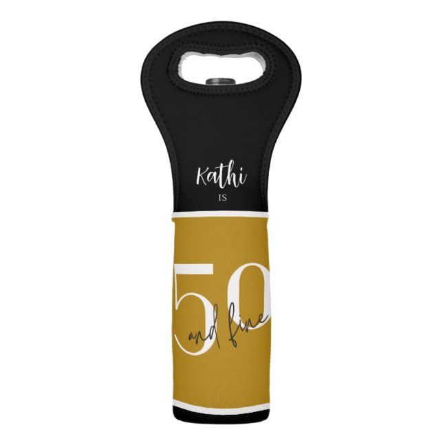 Black and Gold | 50th Birthday Wine Bag (Front)