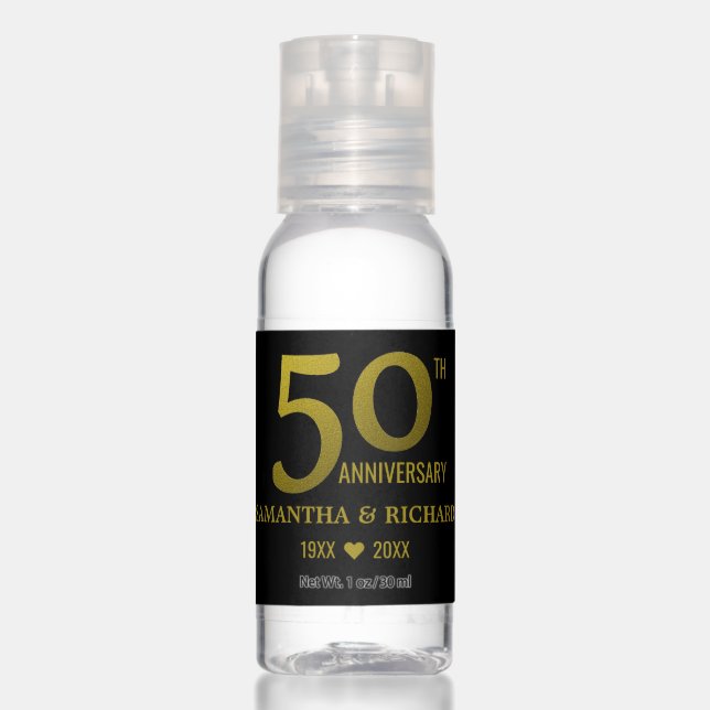 Black And Gold 50th Golden Wedding Anniversary Hand Sanitizer (Front)