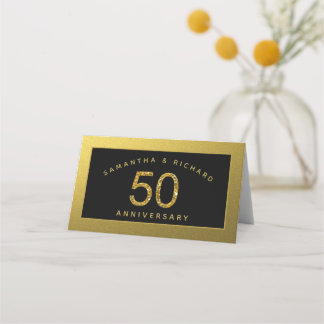 Black And Gold 50th Golden Wedding Anniversary Place Card