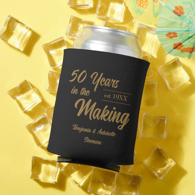 Black and Gold 50th Wedding Anniversary Can Cooler (In Situ Summer)