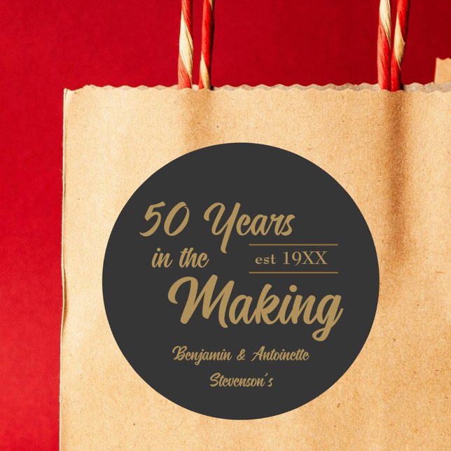 Black and Gold 50th Wedding Anniversary Classic Round Sticker (Creator Uploaded)