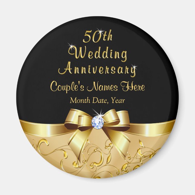 Black and Gold, 50th Wedding Anniversary Favors Magnet (Front)