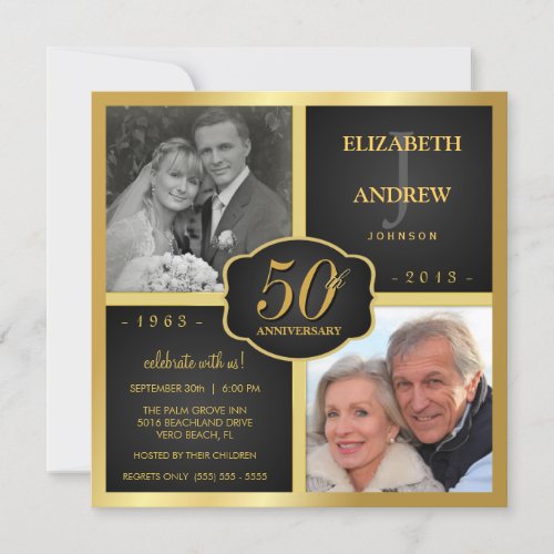 Black and Gold 50th Wedding Anniversary Personalized Invite