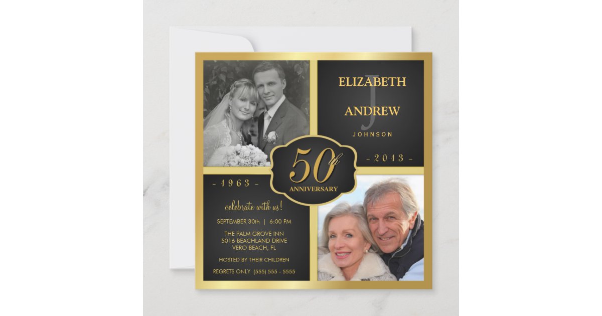 Black and Gold 50th Wedding Anniversary Invitation | Zazzle