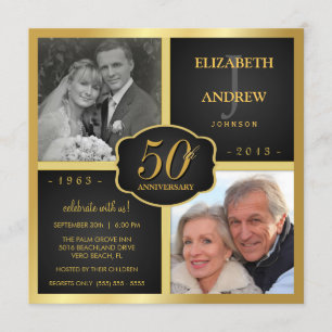 Black and Gold 50th Wedding Anniversary Invitation