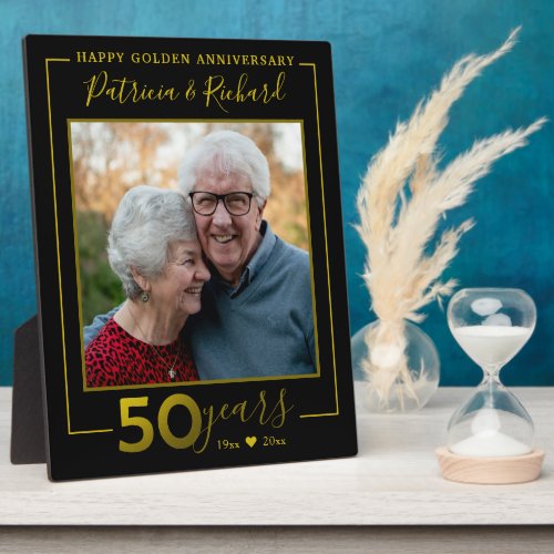 Black And Gold 50th Wedding Anniversary Photo Plaque