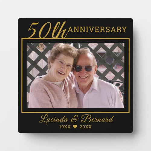 Black And Gold 50th Wedding Anniversary Photo Plaque