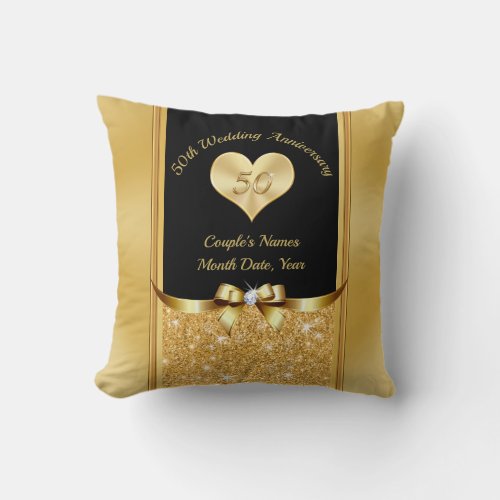 Black and Gold 50th Wedding Anniversary Pillow
