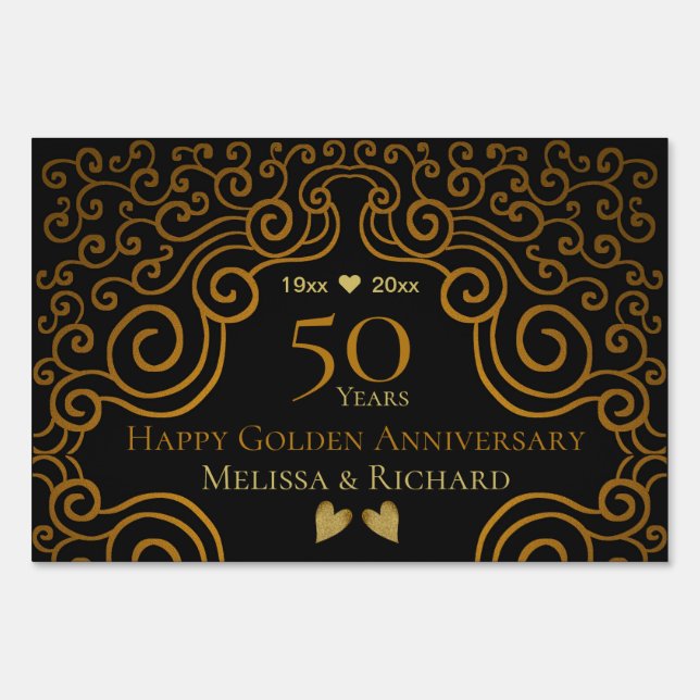 Black And Gold 50th Wedding Anniversary Sign (Front)