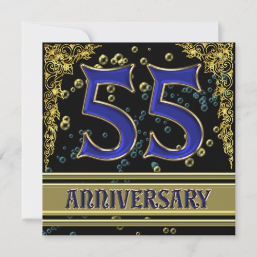 Black and Gold 55th Anniversary party Invitation