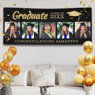 Black And Gold 5 Photo Congrats 2026 Graduation Banner