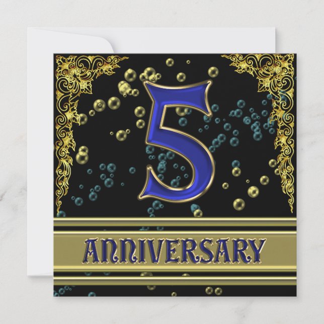 Black and Gold 5th Anniversary party Invitation (Front)