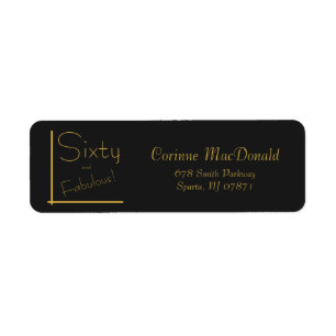 Black and Gold 60 & Fabulous 60th Birthday Party Label