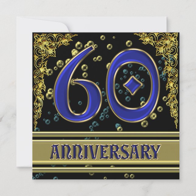 Black and Gold 60th Anniversary party Invitation (Front)