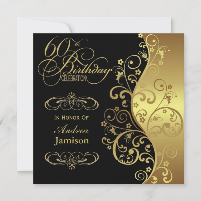 Black and Gold 60th Birthday Party Invitation (Front)