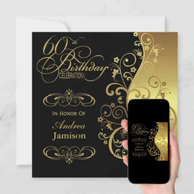 Black And Gold 60th Birthday Party Invitation Zazzle 3502