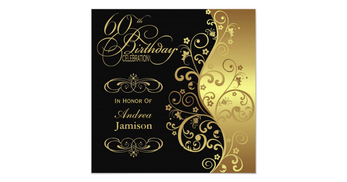 Black and Gold 60th Birthday Party Invitation | Zazzle.com
