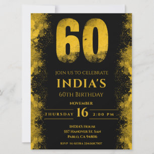 Black And Gold 60th Birthday Party Invitation