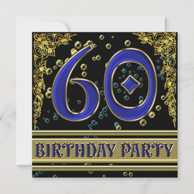 Black and Gold 60th Birthday party Invitation (Front)