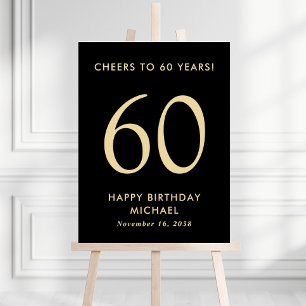 Black And Gold 60th Birthday Party Sign
