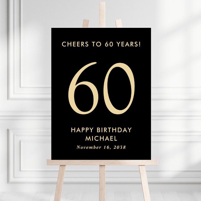 Black And Gold 60th Birthday Party Sign (Creator Uploaded)