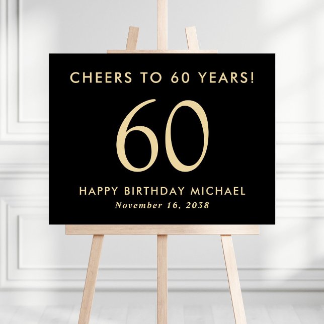 Black And Gold 60th Birthday Party Welcome Sign (Creator Uploaded)