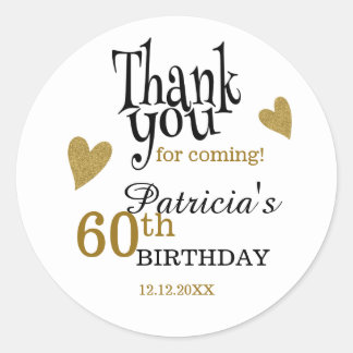 Black And Gold 60th Birthday Thank You Favor  Classic Round Sticker