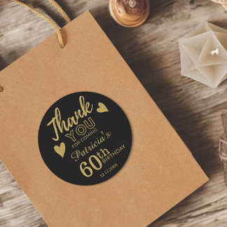 Black And Gold 60th Birthday Thank You Favor  Classic Round Sticker