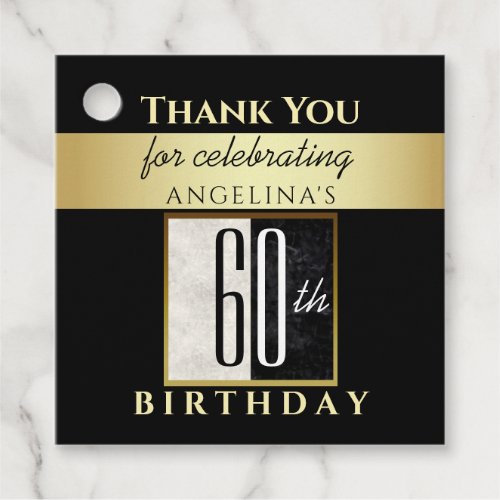 Black and Gold 60th Birthday Thank You Favor Tags