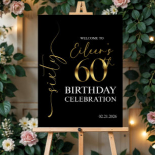Black and Gold 60th Birthday Welcome Sign - Birthd