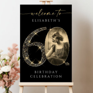 Black and Gold 60th Birthday Welcome Sign Template