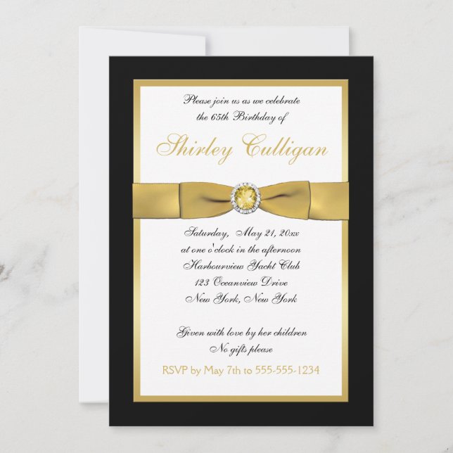 Black and Gold 65th Birthday Invitation (Front)