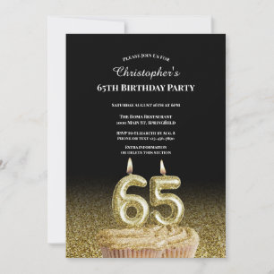 Black and Gold 65th Birthday Invitation For Him