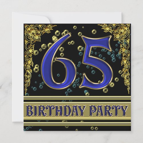 Black and Gold 65th Birthday party Invitation