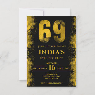 Black And Gold 69th Birthday Party Invitation