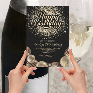 Black and Gold 70th Birthday Invitation