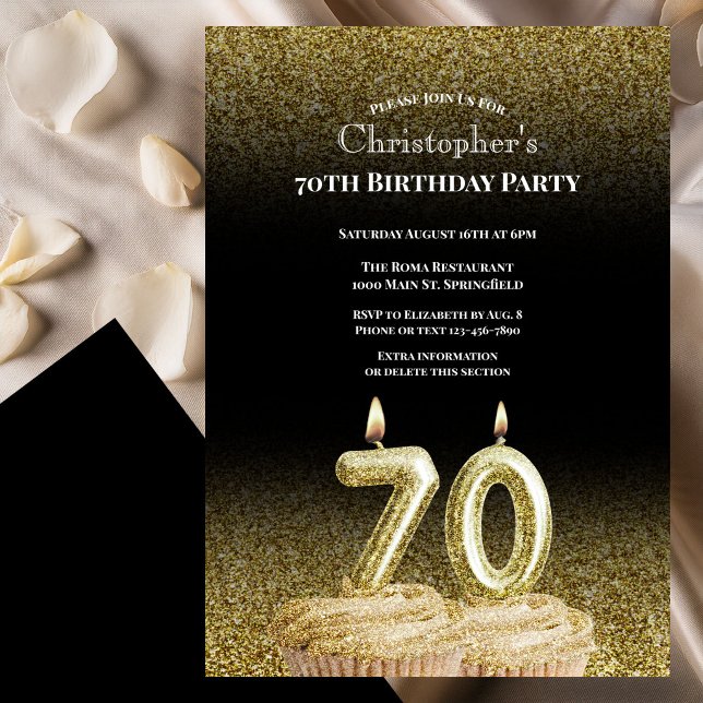 Black and Gold 70th Birthday Invitation For Him (Creator Uploaded)