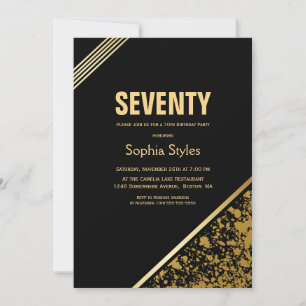 Black and Gold 70th Birthday Party Invitation