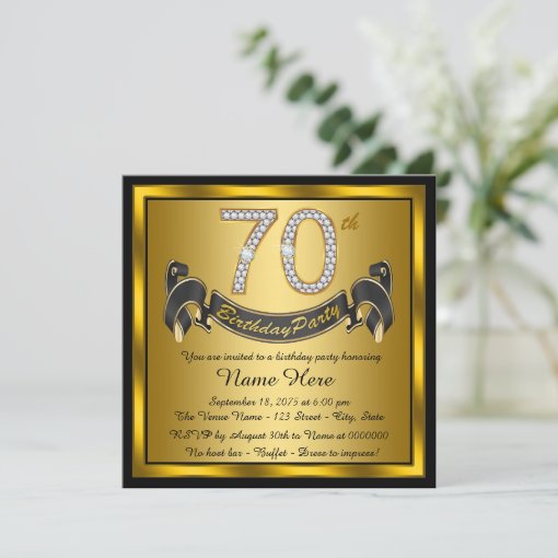 Black and Gold 70th Birthday Party Invitation | Zazzle