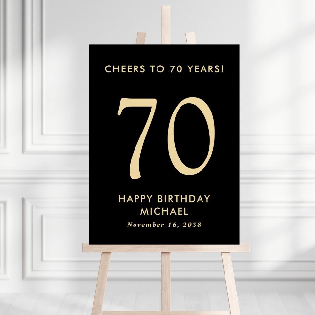 Black And Gold 70th Birthday Party Sign (Creator Uploaded)