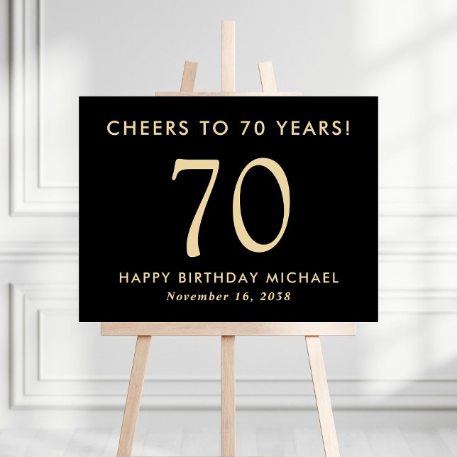 Black And Gold 70th Birthday Party Welcome Sign (Creator Uploaded)
