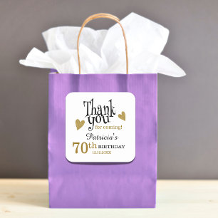 Black And Gold 70th Birthday Thank You Favor Square Sticker