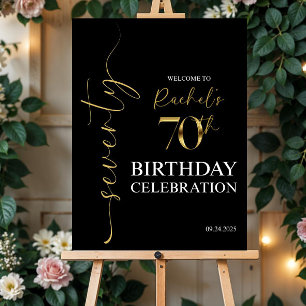 Black and Gold 70th Birthday Welcome Sign Birthday