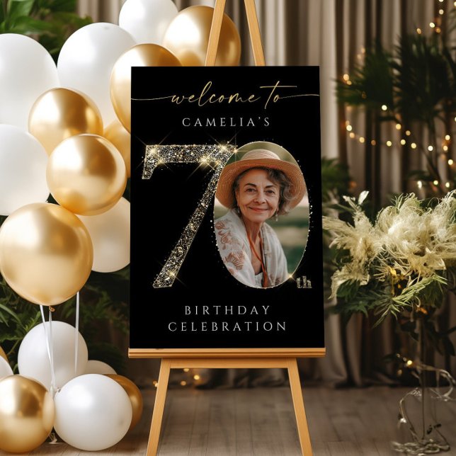 Black and Gold 70th Birthday Welcome Sign Template (Creator Uploaded)