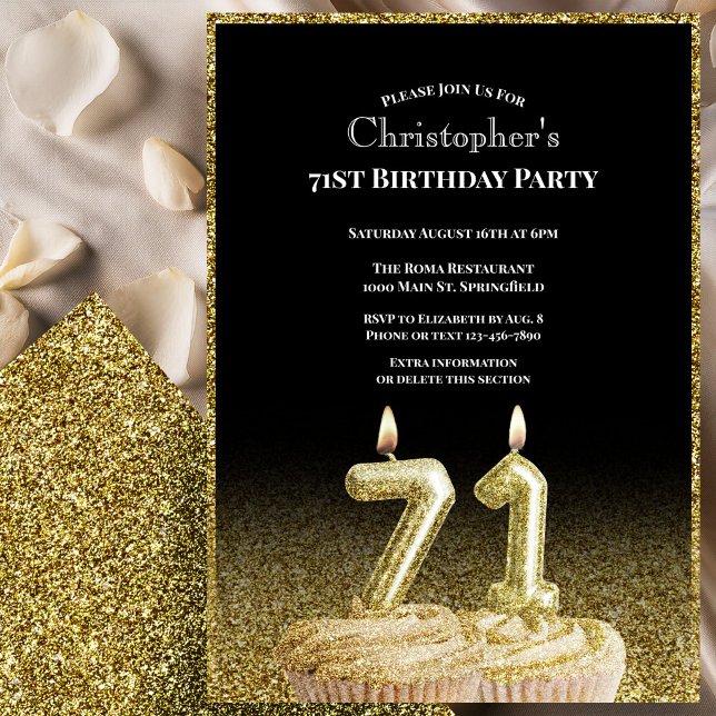 Black and Gold 71st Birthday Invitation For Him (Creator Uploaded)