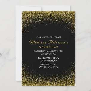  Black and Gold 72nd birthday  Glam Glitter  Invitation