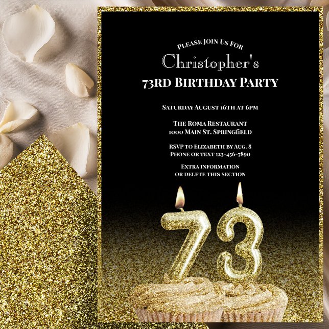 Black and Gold 73rd Birthday Invitation For Him (Creator Uploaded)