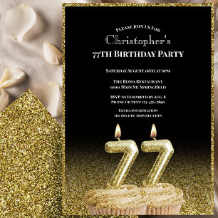 Black and Gold 77th Birthday Invitation For Him
